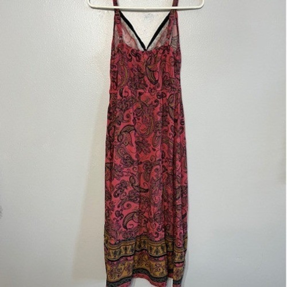 Pink Paisley Boho Midi Dress Surplice High Low Hem Sleeveless Summer Women Small - Picture 2 of 3